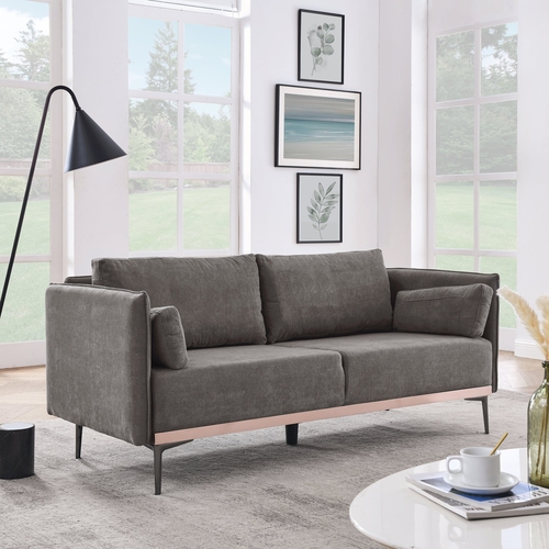 Modern Sofa 3-Seat Couch with Stainless Steel Trim and Metal Legs for