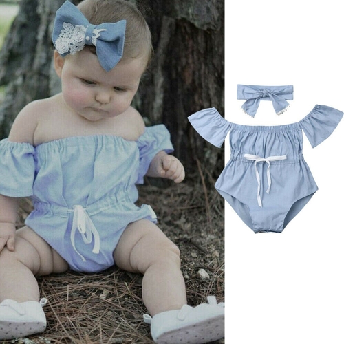 Cute Infant Baby Girls Bodysuit +Headband 2pcs Off