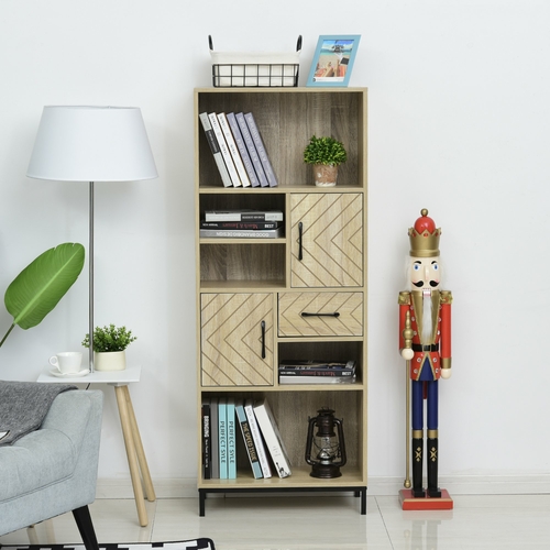 HOMCOM Wooden Bookcase W/ Door Cabinets  Drawer  Open Compartments 