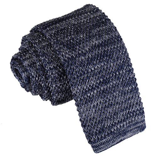 Melange Plain Speckled Knitted Skinny Tie - Navy