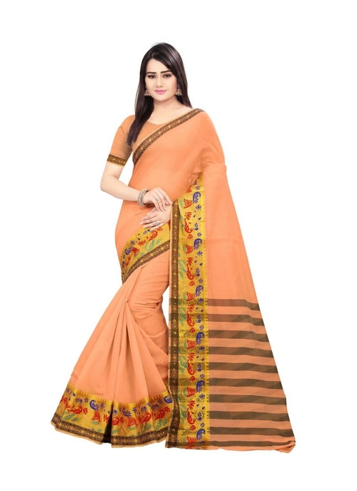 Generic Women's Cotton Silk Saree(Light Orange,