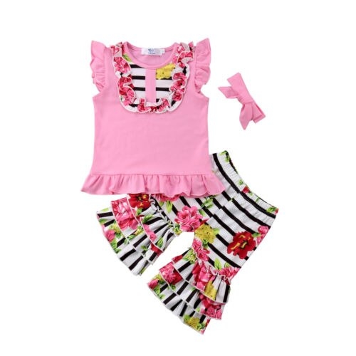 Fashion Kids Baby Girl Ruffle Tops Vest Pants