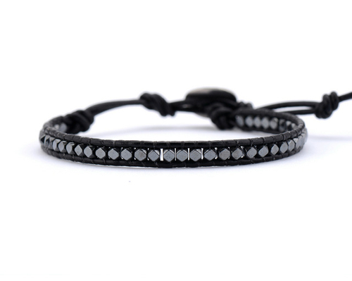 Hematite Stone Handmade Single Leather Wrap