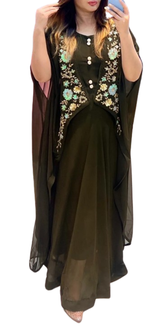 Women'sDesigner Handwork Gown With Shrug(ColorMehndi)(Size46)