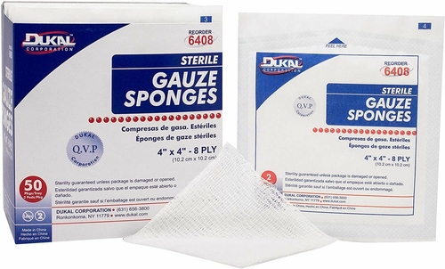 Gauze Sponges 4" x 4". Case of 1200 8-ply Gauze Dressings for Wound