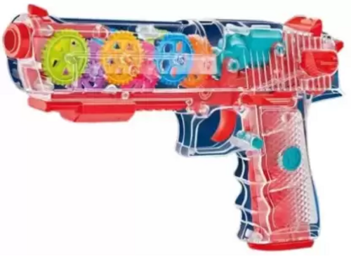 Transparent Musical Toy Gun for Kids with Laser Light and Flashing 3D