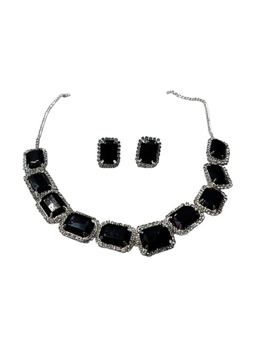 BLACK STONE ARTIFICIAL NECKLACE SET WITH EARRINGS