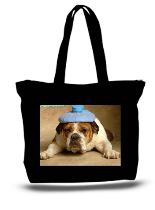 Bulldog With A headache Large Tote New Zipper Bag