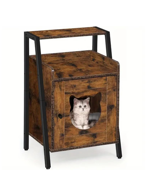 Sabri SHOPEE Industrial Iron Stand Wooden Cat House Nightstand with