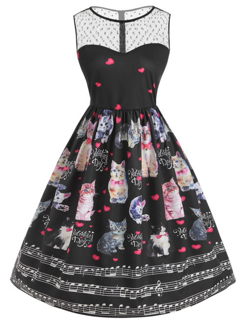  Women Plus Size Cat Print Valentine A Line