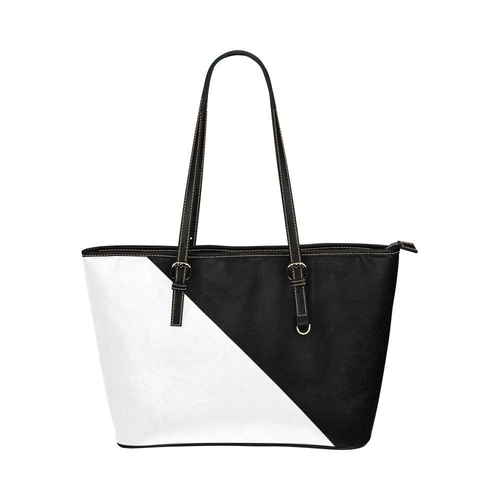 Large Leather Tote Shoulder Bag - Black and White B6008399