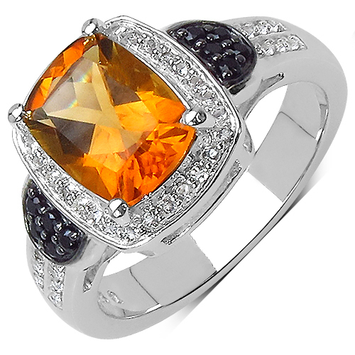 1.95 Carat Genuine Citrine, Black Spinel & White Topaz .925 Sterling