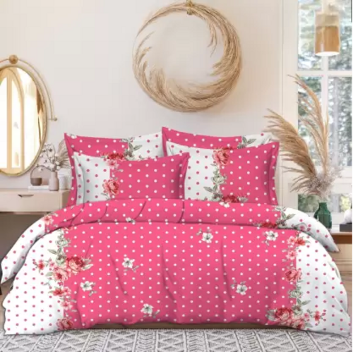 250 TC Cotton Double Printed Flat Bedsheet  (Pack of 1, Pink & White)