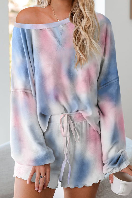 Blue Tie-dye Pajamas Loungewear Set