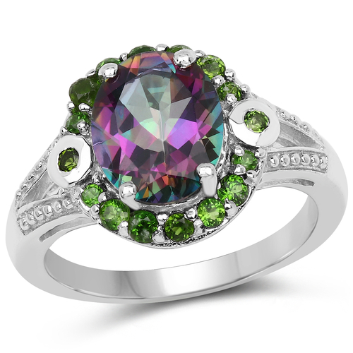 3.92 Carat Genuine Mystic Quartz& Chrome Diopside .925 Sterling Silver