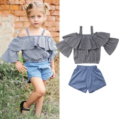 Toddler Kids Baby Girl Loose Sleeve Plaids Tops