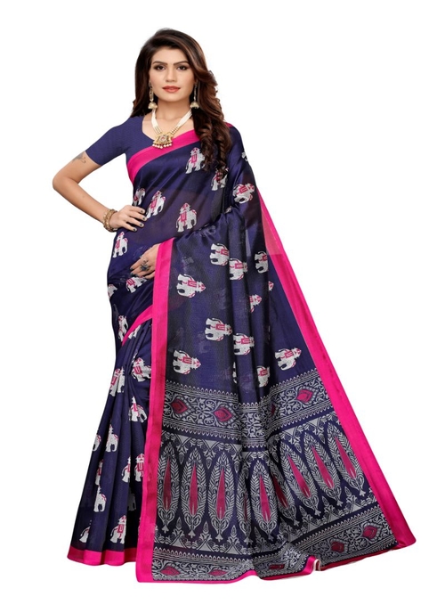 Generic Women's Art Silk Saree (Blue, 5-6 Mtrs)