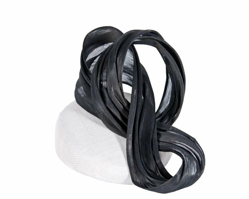 White & black pillbox with silk abaca bow 