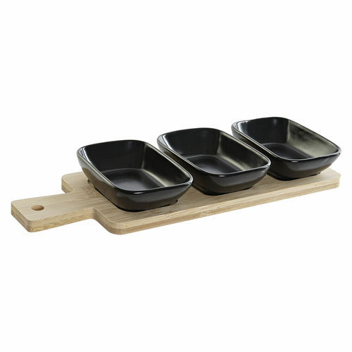 Appetizer Set DKD Home Decor Black Natural Bamboo Plastic Stoneware