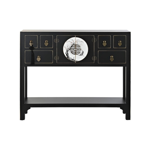 Side table DKD Home Decor 95 x 26 x 79 cm Fir Black Golden Metal White