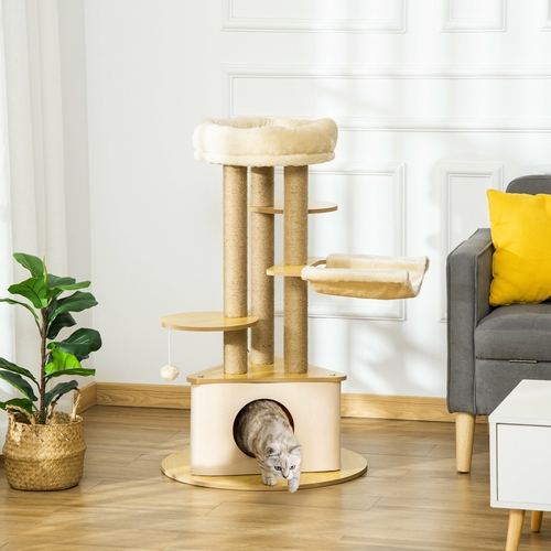 PawHut Cat Tree Tower Multi-Level Kitten House with Scratching Post