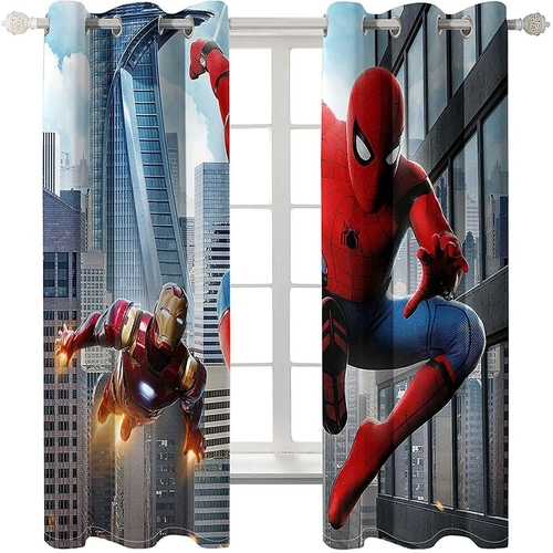 Spiderman Blue Digital Printed Polyester Fabric Curtains for Living