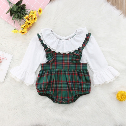 Newborn Infant Baby Girl Clothing Cotton Long Sleeve Plaid Bodysuit