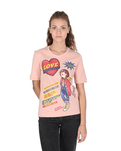 Love Moschino Womens T-Shirt W 4 F15 3D M 3876 M12 POWDER PINK