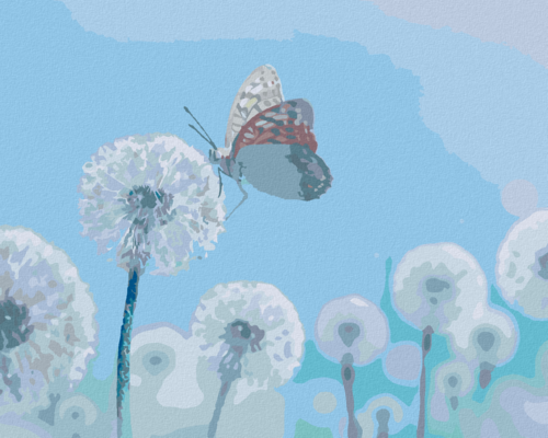 Paint by Numbers - WHITE DANDELIONS WITH BUTTERFLY