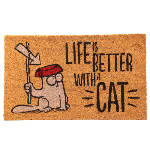 Simon's Cat Coir Door Mat - Life is Better With A Cat