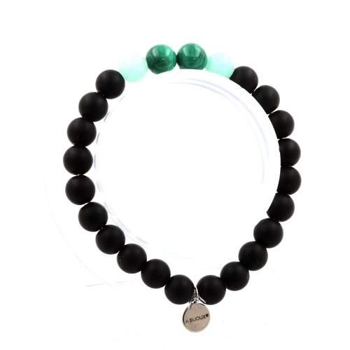 Malachite + Amazonite + Matte Black Onyx Bracelet 8 mm Beads.