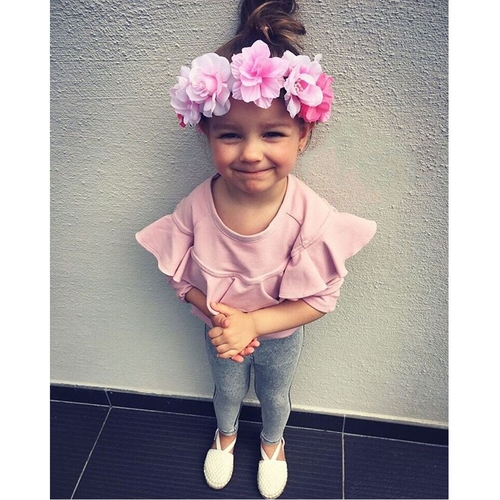 Kids Girls Clothes 1-6 Years Pink Ruffle long