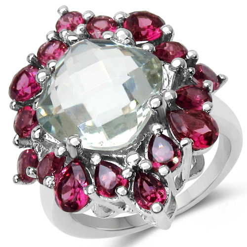 8.61 Carat Genuine Green Amethyst & Rhodolite .925 Sterling Silver