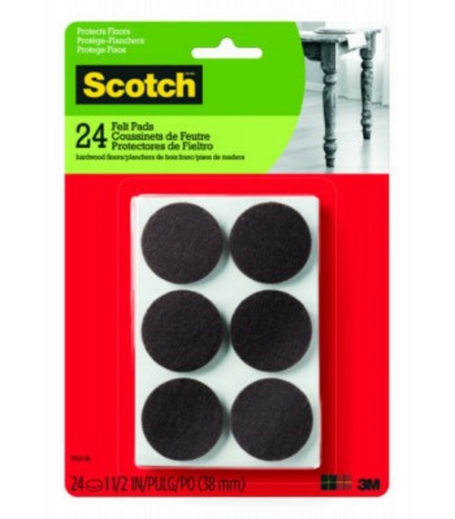 3M 236648 1.5 in. Scotch Brown Round Felt Pads - 24 Count