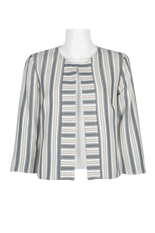 Tahari ASL Crew Neck 3/4 Sleeve Hook & Eye Stripe Print Twill Jacket