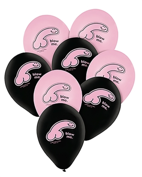 Willy Blow Me Balloons - 8 Pack - Pink & Black