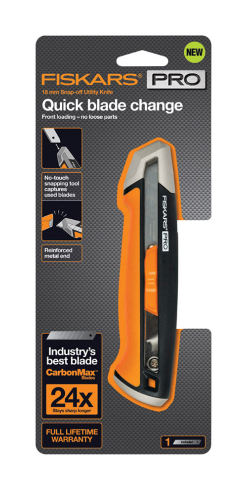 Fiskars 2829489 6 in. Pro Retractable Snap-Off Utility Knife - 8 Point