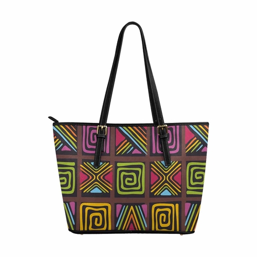 Large Leather Tote Shoulder Bag - Bohemian Print