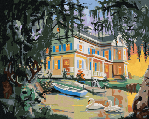 Zuty - Paint by Numbers - ILLUSION OF ANIMALS, HOUSE AND SWANS ON THE
