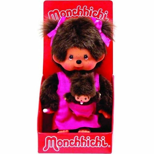 Fluffy toy Bandai Monchichi Mom and Baby Pink Brown 20 cm (1 Piece)