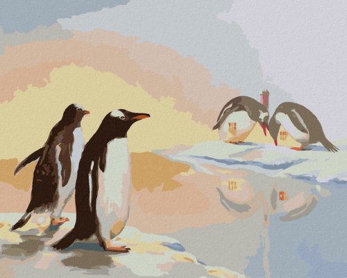 Zuty - Paint by Numbers - PENGUINS AND THE COTTAGE (D. RUSTY RUST),