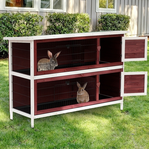 PawHut 54"x20‚Äùx37‚Äù 2 Storage Large Elevated Wooden Rabbit Hutch