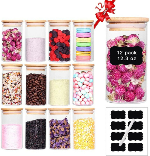 VIKUS 12 Pieces Glass Spice Jars for Kitchen Canisters with Airtight