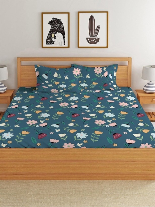  Cotton Feel Glace Cotton Elastic Fitted Printed Queen Size Double Bed