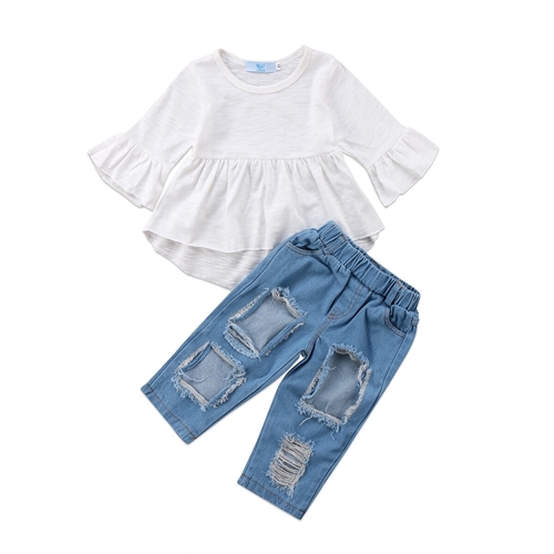 Hole Denim Pants Fashionable 2Pcs Newborn