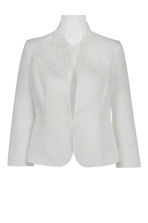 Evan Picone High Neck Textured Hook & Eye Jacquard Jacket