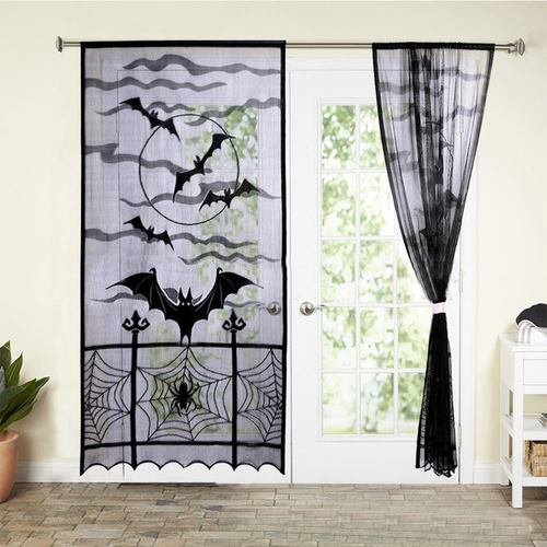 Halloween Black Lace Spiderweb Window Door Curtain
