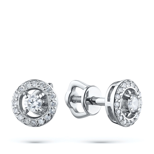 Sterling Silver Earring Studs with 34 Round-Cut Lab-Created Diamonds