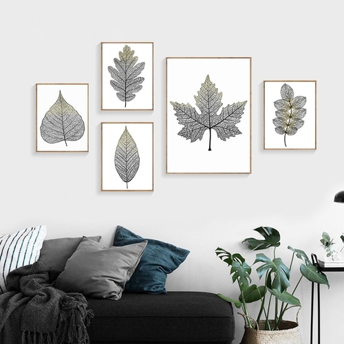 Black White Plant Leaves Nordic Wall Art