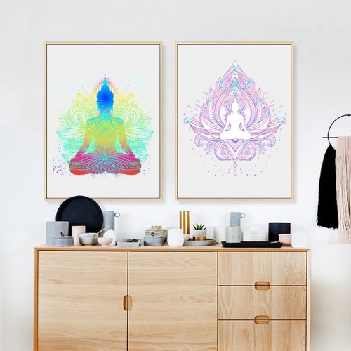 Sitting Buddha With Lotus Flower Wall Art Print